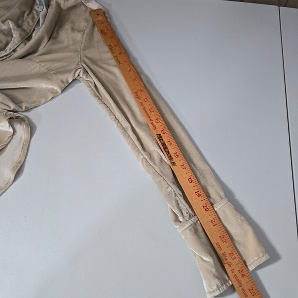 Maeve Womens Crushed Velvet Shirt Size 6 Beige Button Up Long Sleeve V Neck READ - Picture 11 of 14